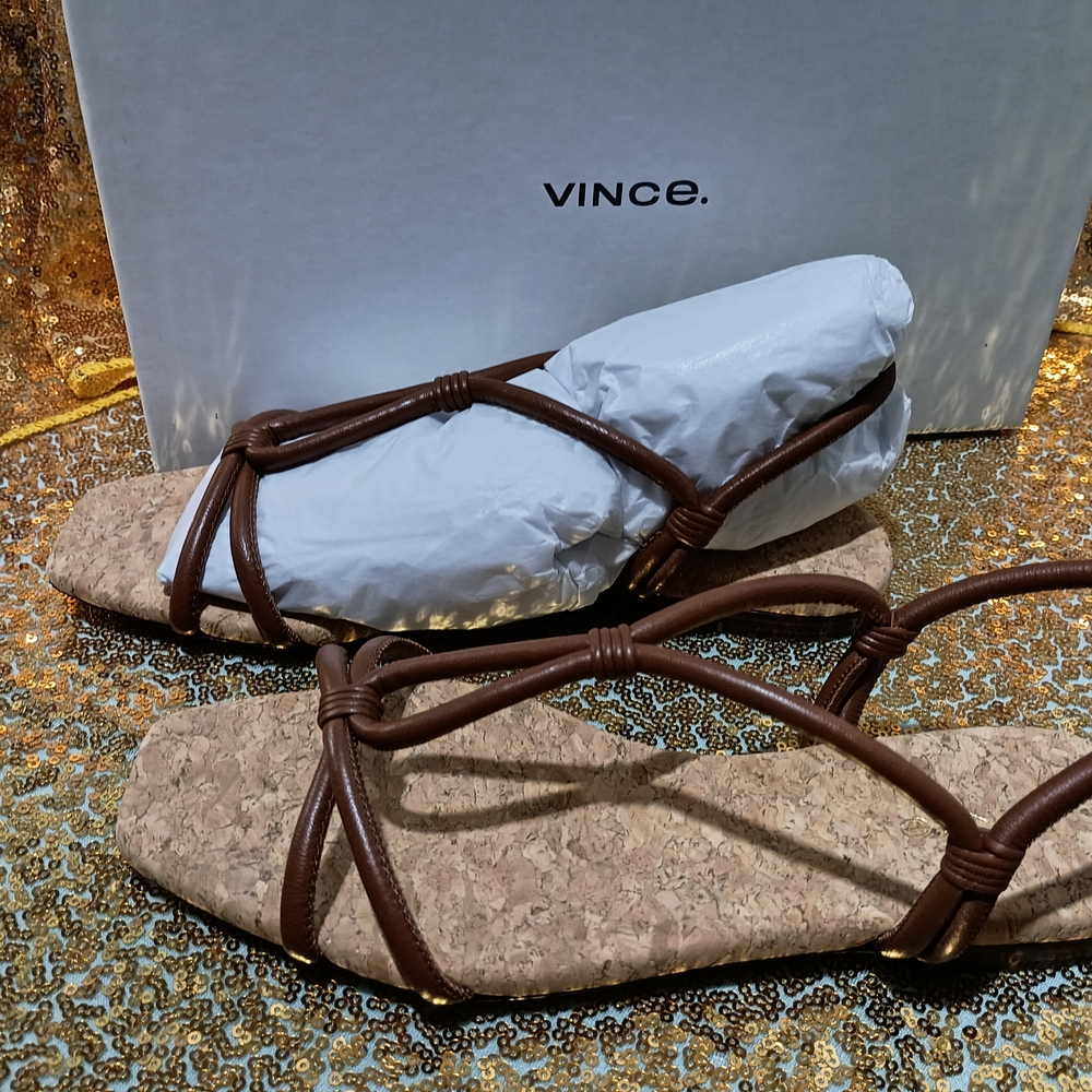 Vince Tan Strappy Cork Sandals